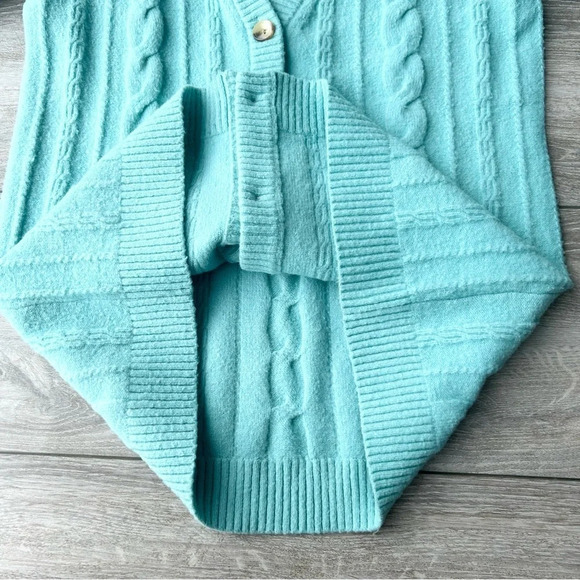 Talbots Light Blue Wool Blend Stretchy Cable Knit Cardigan - Picture 12 of 14